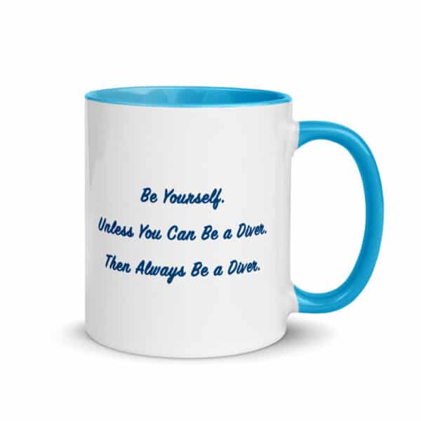 Blue mug text opposite logo